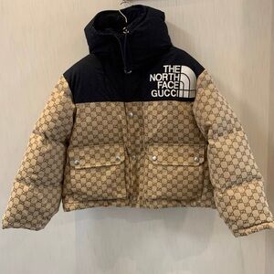 Gucci Beige and Black Logo Puffer Jacket